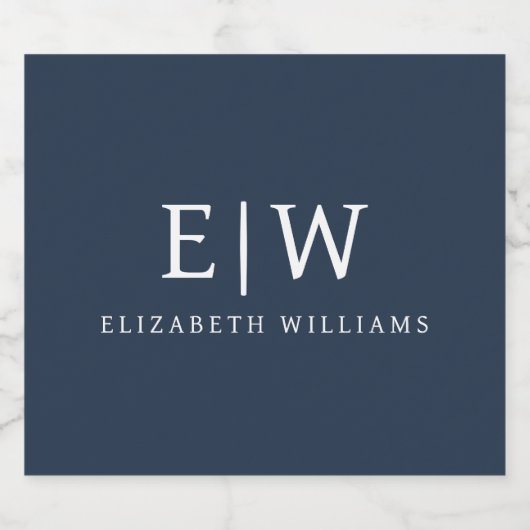 Navy Blue Minimalist Modern Monogram Elegant Bier Etiket (Enkel label)