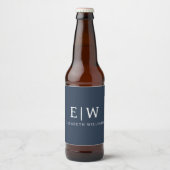Navy Blue Minimalist Modern Monogram Elegant Bier Etiket (Voorkant)