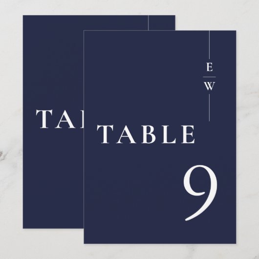 Navy Blue Minimalist Modern Monogram Tafelnummer (Voorkant / Achterkant)