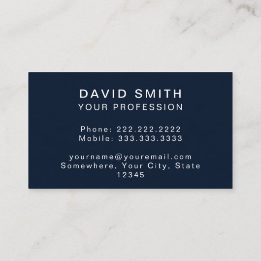 Navy Blue Minimalist Modern Professional Visitekaartje (Achterkant)