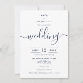 Navy Blue Minimalist Modern Script Wedding Kaart (Voorkant)