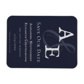 Navy Blue Minimalist Monogram Bewaar de Datum Magneet (Horizontaal)