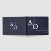 Navy Blue Minimalist Monogram Huwelijk Gastenboek (Volledig)