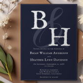 Navy Blue Minimalist Monogram Huwelijk Kaart