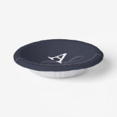 Navy Blue Minimalist Monogram Huwelijk Papieren Kommen (Gebogen)