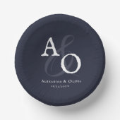 Navy Blue Minimalist Monogram Huwelijk Papieren Kommen (Voorkant)
