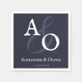 Navy Blue Minimalist Monogram Huwelijk Servet (Voorkant)