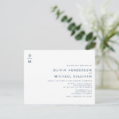 Navy Blue Minimalist Monogram QR Code Wedding Uitnodiging Briefkaart (Staand voorkant)
