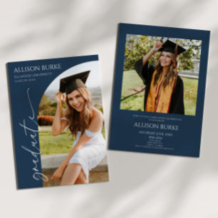 Navy Blue Minimalist Photo Arch Afstudeerfeest Kaart