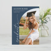 Navy Blue Minimalist Photo Arch Afstuderen Aankondiging (Staand voorkant)