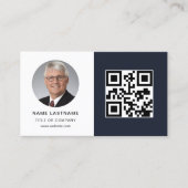 Navy Blue Minimalist PhotoQR Code Sociale Media Visitekaartje (Voorkant)