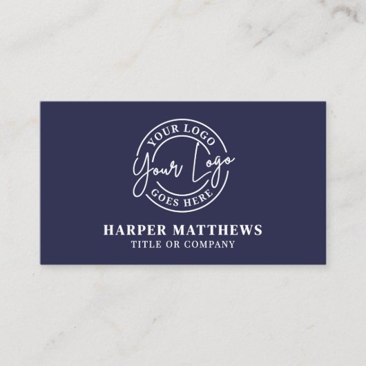Navy Blue Minimalist Professional Logo QR Code Visitekaartje (Voorkant)