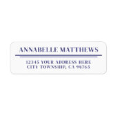 Navy Blue Minimalist Return Address Etiket (Voorkant)
