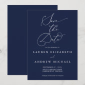 Navy Blue Minimalist Save the Date Invitation Kaart (Voorkant / Achterkant)