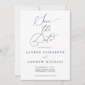 Navy Blue Minimalist Save the Date Invitation Kaart (Voorkant)