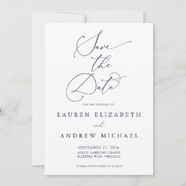 Navy Blue Minimalist Save the Date Invitation Kaart