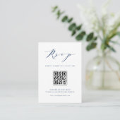 Navy Blue Minimalist Script Black QR Code RSVP Informatiekaartje (Staand voorkant)