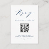 Navy Blue Minimalist Script Black QR Code RSVP Informatiekaartje (Voorkant)