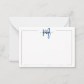 Navy Blue Minimalist Script Monogram One Border Notitiekaartje (Voorkant)