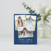 Navy Blue Minimalist Script Multi Photo Afstuderen Briefkaart (Staand voorkant)