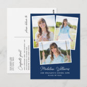 Navy Blue Minimalist Script Multi Photo Afstuderen Briefkaart (Voorkant / Achterkant)