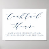 Navy Blue Minimalist Script Weddenschap Cocktail H Poster (Voorkant)
