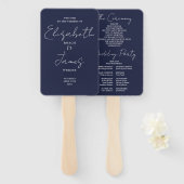 Navy Blue Minimalist Script Wedding Program Handwaaier (Voorkant en achterkant)