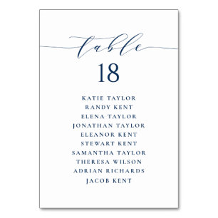 Navy Blue Minimalist Script Wedding Seating Plan Kaart