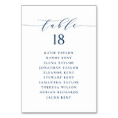 Navy Blue Minimalist Script Wedding Seating Plan Kaart (Achterkant)