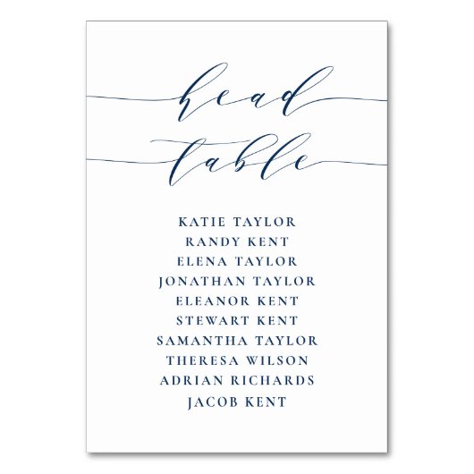 Navy Blue Minimalist Script Zitting Wedding Kaart (Voorkant)