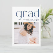 Navy Blue Minimalist Typography Photo Afstuderen Aankondiging (Staand voorkant)