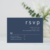 Navy Blue Minimalist Typography Wedding RSVP Kaartje (Staand voorkant)