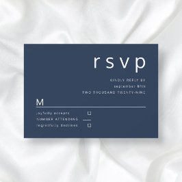 Navy Blue Minimalist Typography Wedding RSVP Kaartje