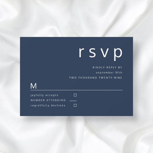 Navy Blue Minimalist Typography Wedding RSVP Kaartje