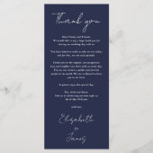 Navy Blue Minimalist Wedding Bedankt Place Card Menu (Voorkant)