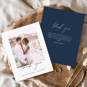 Navy Blue Minimalist Wedding Dank u Foto Bedankkaart
