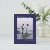 Navy Blue Minimalist Wedding Photo Save the Date Aankondigingskaart (Staand voorkant)