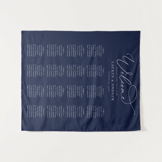 Navy Blue Minimalist Wedding Seating Chart Wandkleed (Voorkant (horizontaal))