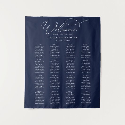 Navy Blue Minimalist Wedding Seating Chart Wandkleed (Voorkant)
