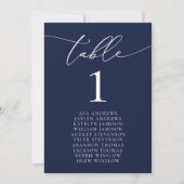Navy Blue Minimalist Wedding Table Number Kaart (Voorkant)