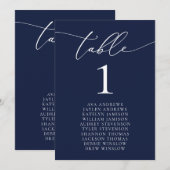 Navy Blue Minimalist Wedding Table Number Kaart (Voorkant / Achterkant)