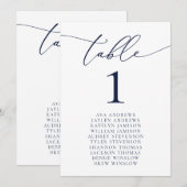 Navy Blue Minimalist Wedding Table Number Kaart (Voorkant / Achterkant)