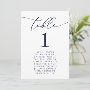 Navy Blue Minimalist Wedding Table Number Kaart