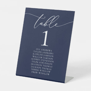 Navy Blue Minimalist Wedding Table Number Reclamebord Met Voetstuk