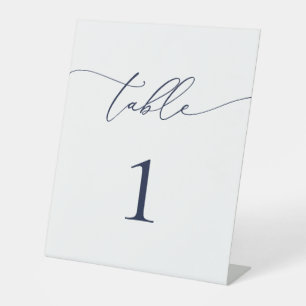 Navy Blue Minimalist Wedding Table Number Reclamebord Met Voetstuk