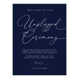 Navy Blue Minimalist Wedding Unplugged Ceremony Perfect Poster
