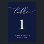 Navy Blue-minimalistisch huwelijk | Aangepast even Kaart<br><div class="desc">(**VOEG NOTA: Om orde te maken,  pas eenvoudig uw lijstaantal (en naam/datum) aan en voeg elk aantal aan uw kar afzonderlijk toe. Controleer vervolgens wanneer u klaar bent.) Mooie,  elegante,  moderne en minimalistische,  tabelnummerkaart. Volledig aanpasbaar met uw namen (of de Naam van de Gebeurtenis) en Datum.</div>