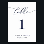 Navy Blue-minimalistisch huwelijk | Aangepaste eve Kaart<br><div class="desc">(**VOEG NOTA: Om orde te maken,  pas eenvoudig uw lijstaantal (en naam/datum) aan en voeg elk aantal aan uw kar afzonderlijk toe. Controleer vervolgens wanneer u klaar bent.) Mooie,  elegante,  moderne en minimalistische,  tabelnummerkaart. Volledig aanpasbaar met uw namen (of de Naam van de Gebeurtenis) en Datum.</div>