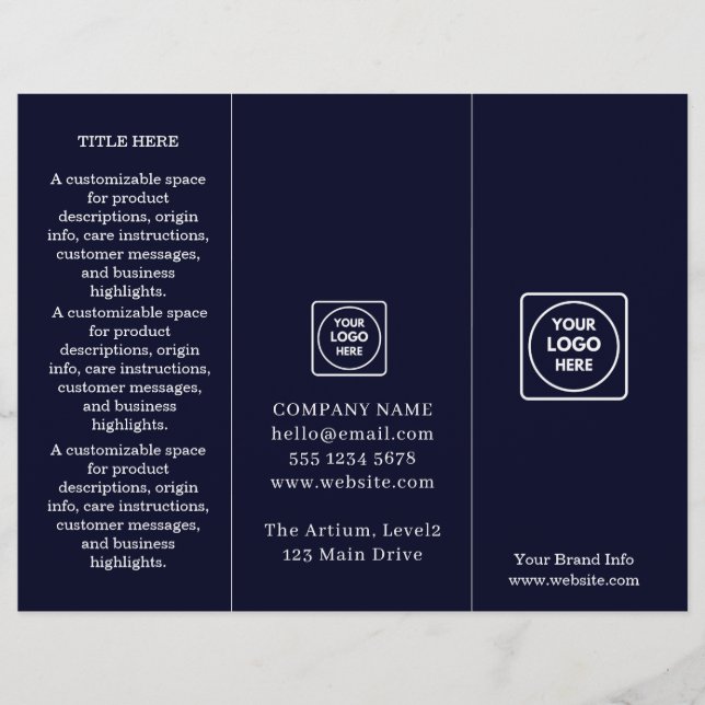 Navy Blue Minimalistisch | Professioneel Trifold D (Voorkant)