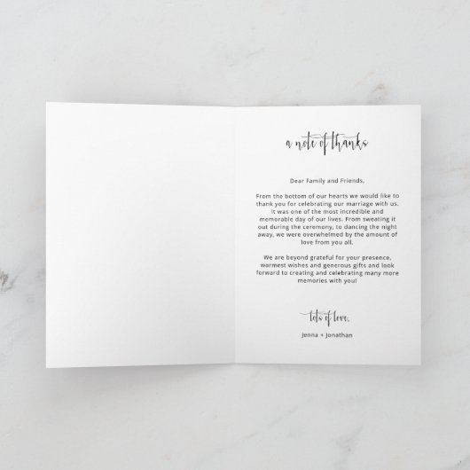 Navy Blue-minimalistisch script bruiloft foto gevo Bedankkaart (Binnen)